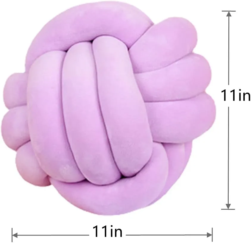Knot Pillow Ball Round Cushion Pillows, Children Room Decoration Plush Toys Calming Stress Relief Toy (Light Purple,11in/28cm)