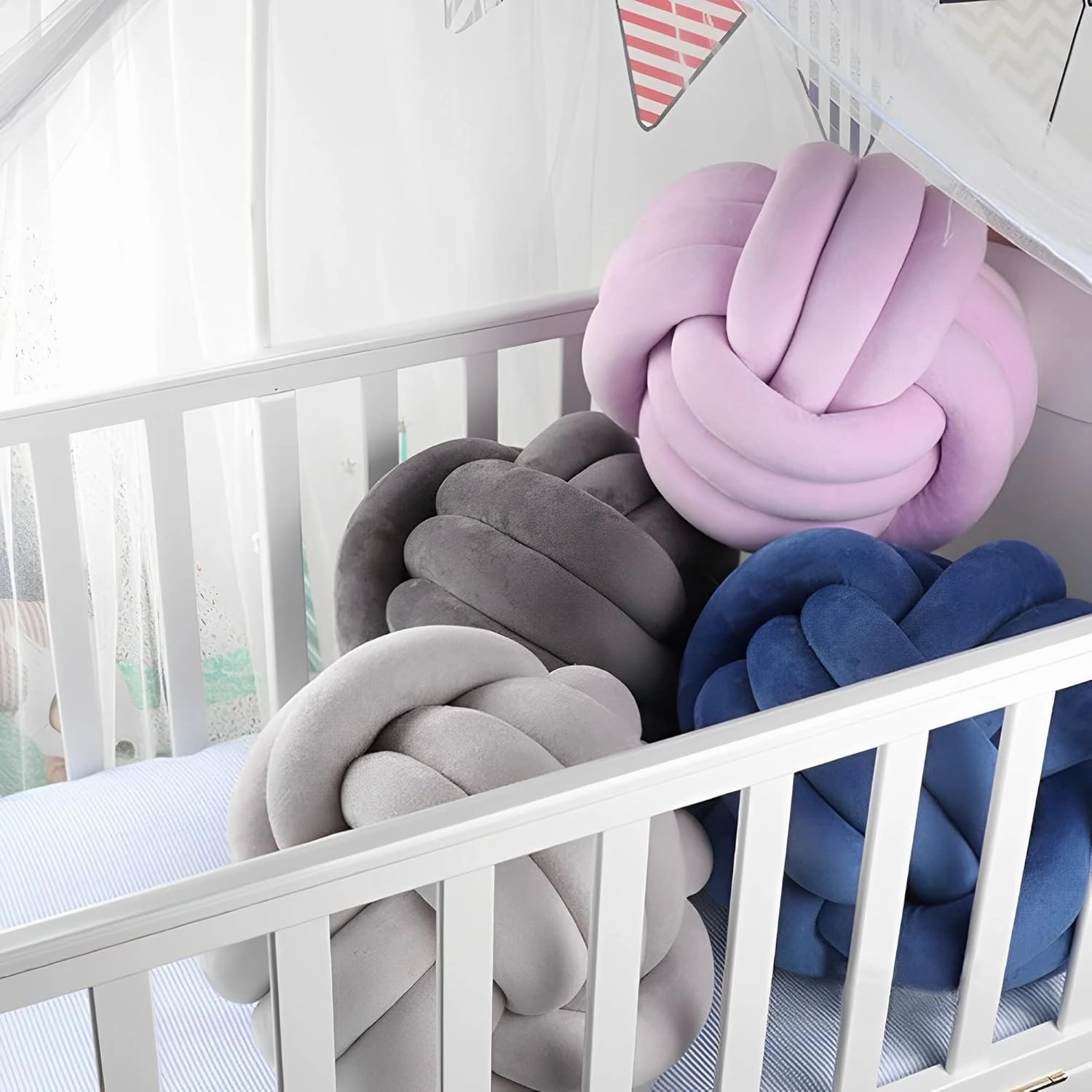 Knot Pillow Ball Round Cushion Pillows, Children Room Decoration Plush Toys Calming Stress Relief Toy (Light Gray,11in/28cm)