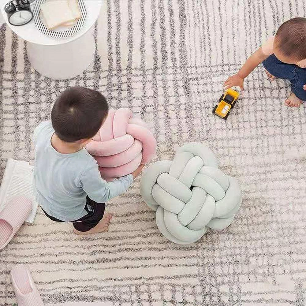 Knot Pillow Ball Round Cushion Pillows, Children Room Decoration Plush Toys Calming Stress Relief Toy (Light Gray,11in/28cm)