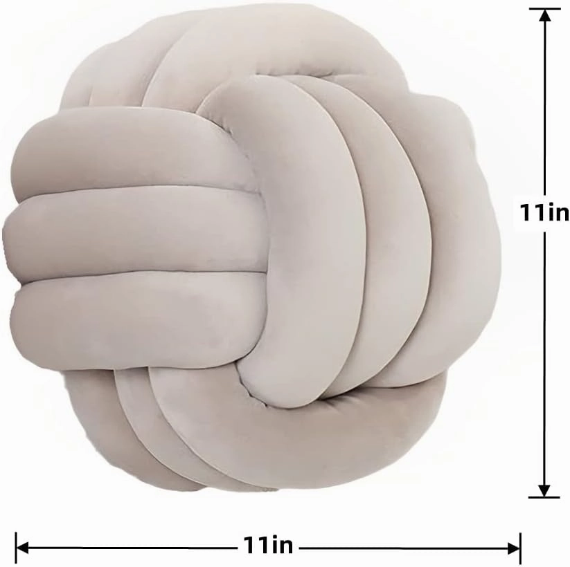 Knot Pillow Ball Round Cushion Pillows, Children Room Decoration Plush Toys Calming Stress Relief Toy (Light Gray,11in/28cm)
