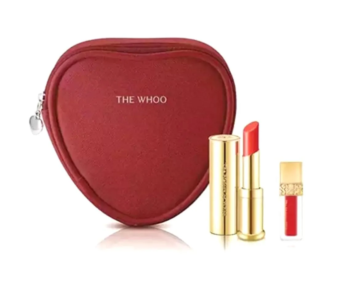 Korea Makeup Product_The Whoo Glow Lip Balm Special Set. Color: Red SPF10 3.3g & Velvet Liquid Lip Rouge No.45 Royal Red 2.1g - Long Lasting, Lips Moisturizing