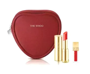 Korea Makeup Product_The Whoo Glow Lip Balm Special Set. Color: Red SPF10 3.3g & Velvet Liquid Lip Rouge No.45 Royal Red 2.1g - Long Lasting, Lips Moisturizing