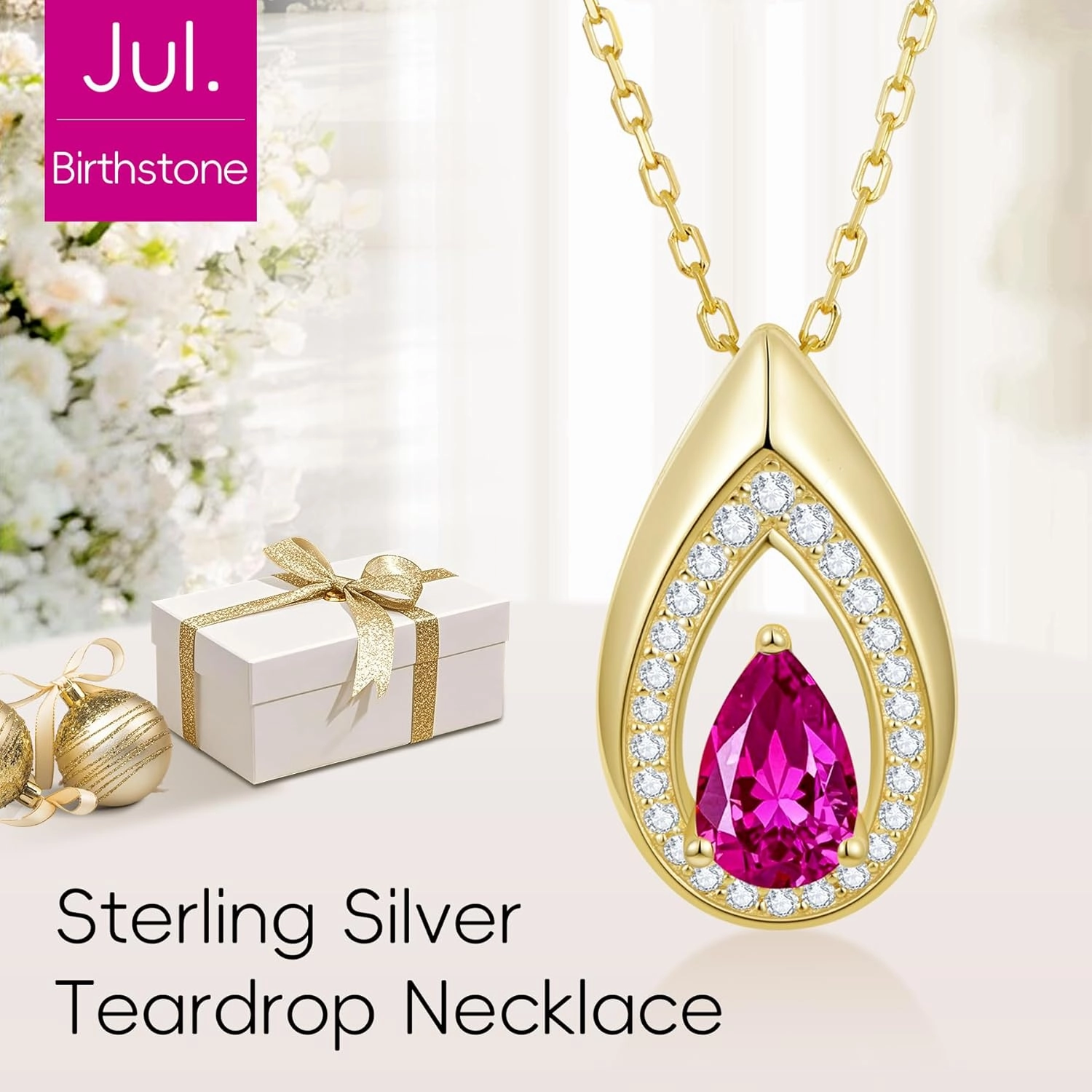 Kstyle 14K Gold Birthstone Pendant Necklaces for Women, Wife Girlfriend Daughter Mom Grandma Gifts, Dainty Birthday Jewelry for Her (925 Sterling Silver Base)