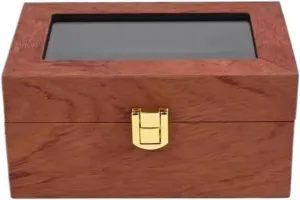 KYUSAR Watch Box Watch Holder Watch Organizer Display Vintage Wood 3 Slots Watch Box Case Organizer Display Holder Clear Top Lockable Watch Case (Color : Red Brown, Size : 16.5 * 11 * 8cm)