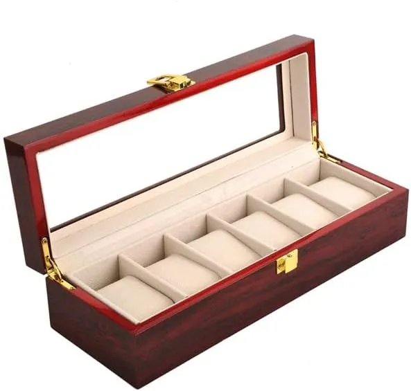 Lacquered Watch Box Wooden Box Wine Red Skylight Watch Box Jewelry Box
