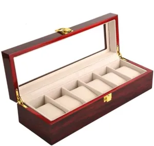 Lacquered Watch Box Wooden Box Wine Red Skylight Watch Box Jewelry Box