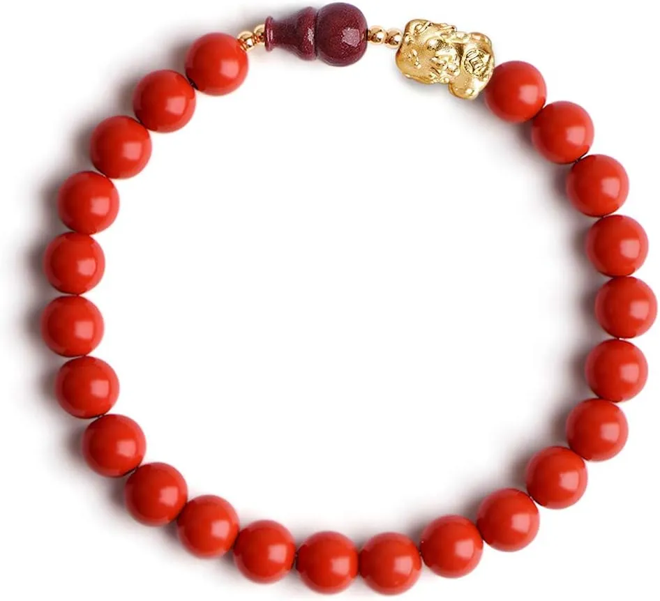 L&C Feng Shui Wealth Bracelets for Woman - 8MM Red Cinnabar Gourd Dragon Pi Xiu Sterling Silver Stretch Adjustable Beaded Bracelets for Woman Protection Bring Luck Prosperity Attract Money