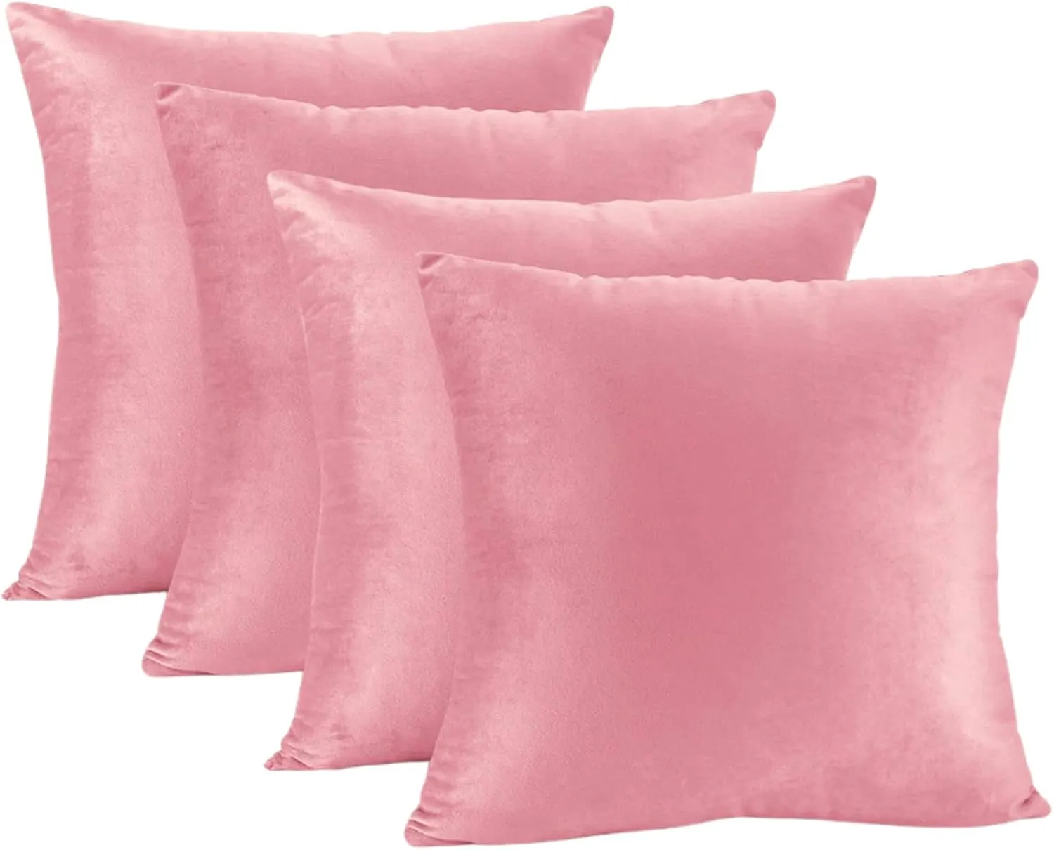 LANE LINEN Throw Pillow Inserts Pack of 4-18 x 18 Inches Baby Pink Velvet Pillows for Sofa, Couch and Bed - Indoor Decorative Pillows