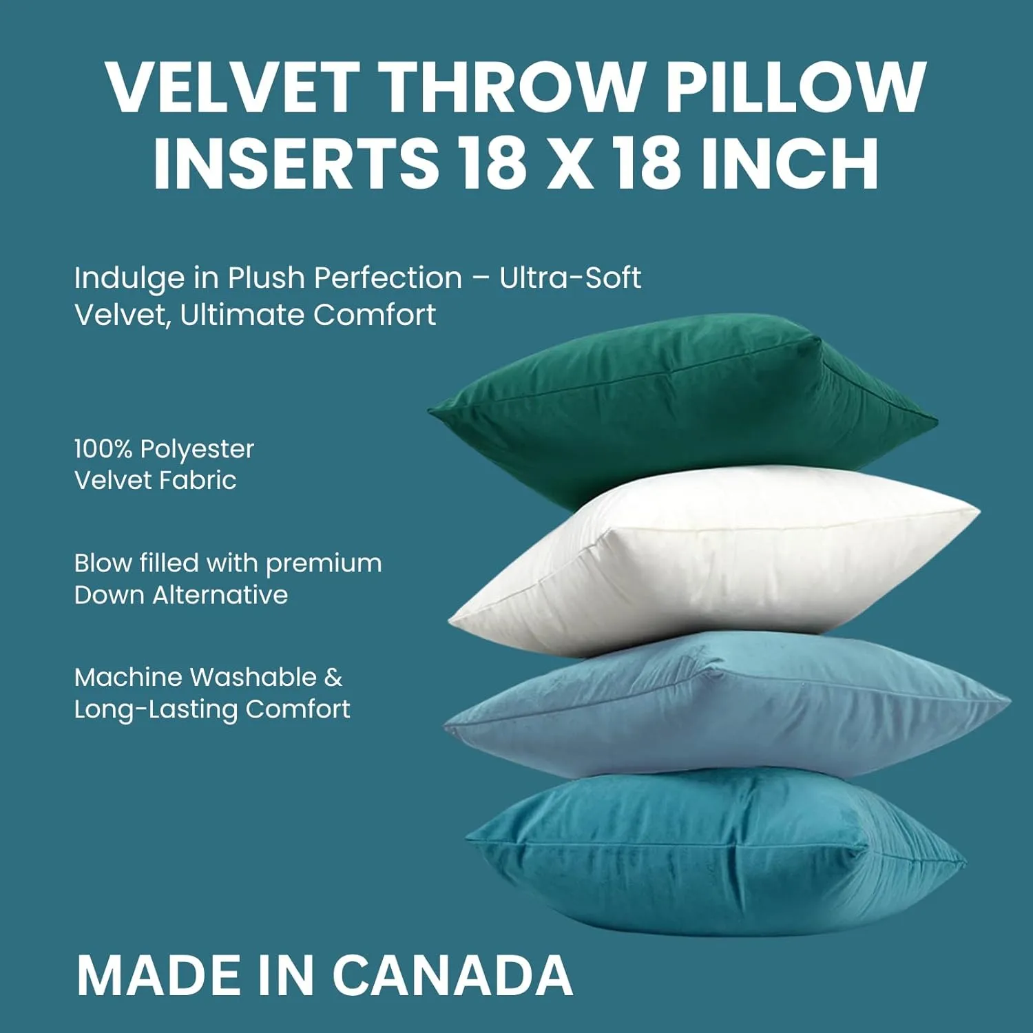 LANE LINEN Throw Pillow Inserts Pack of 4-18 x 18 Inches Baby Pink Velvet Pillows for Sofa, Couch and Bed - Indoor Decorative Pillows
