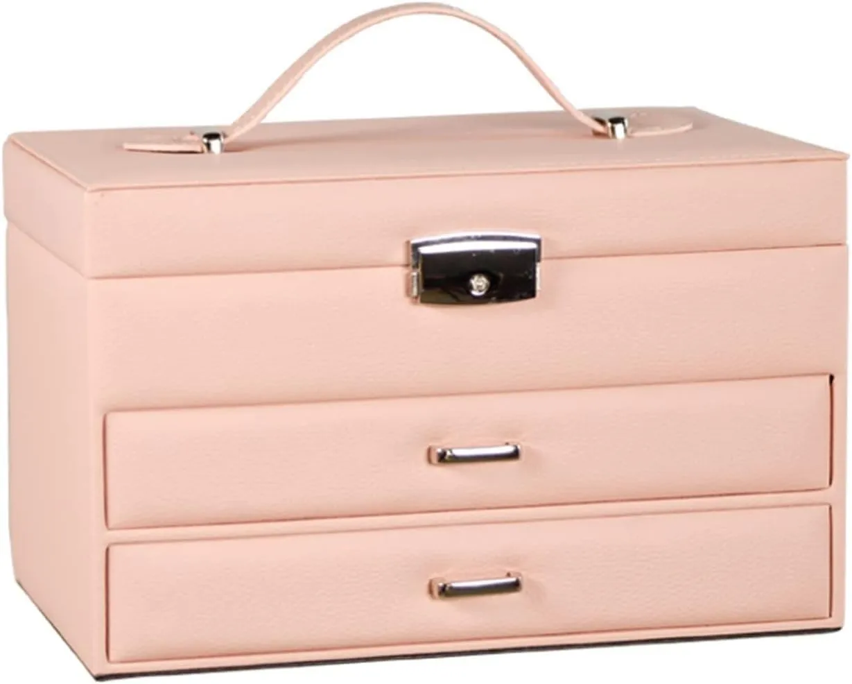 Large Jewelry Box 3-Layer Pu Leather Desktop Cabinet Earrings Rings Necklaces Bracelets Watches