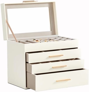 Large Jewelry Box with Mirror,4-Tier Leather Jewelry Organizer with 3 Drawers,Multifunctional Storage Case Jewelry Organizer for Bracelets,Earrings,Rings,Necklaces,Mothers Day Christmas Gift for Women