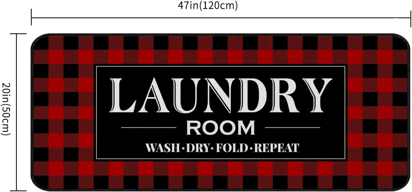 Laundry Room Rug Runner Non Slip Laundry Mats Mudroom Laundromat Runner Farmhouse Kitchen Floor Mat Bathroom Laundry Room Decor Accessories(20 X 47 inch, Red Buffalo Plaid)