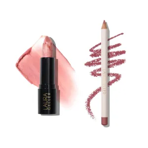 LAURA GELLER Marble-ous Lip Duo | Italian Marble Sheer Lipstick, Berry Vanilla   Marble Lips Multidimensional Liner, Romantic Rose