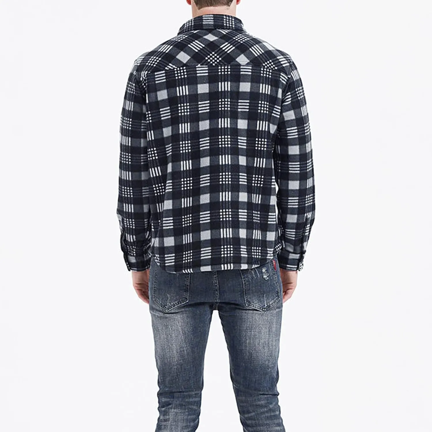 LCMTWX Men's Flannel Jackets Large Plaid Lapel Pocket Plus Velvet Coat Shirt Top Coat with Zipper with Hood for
