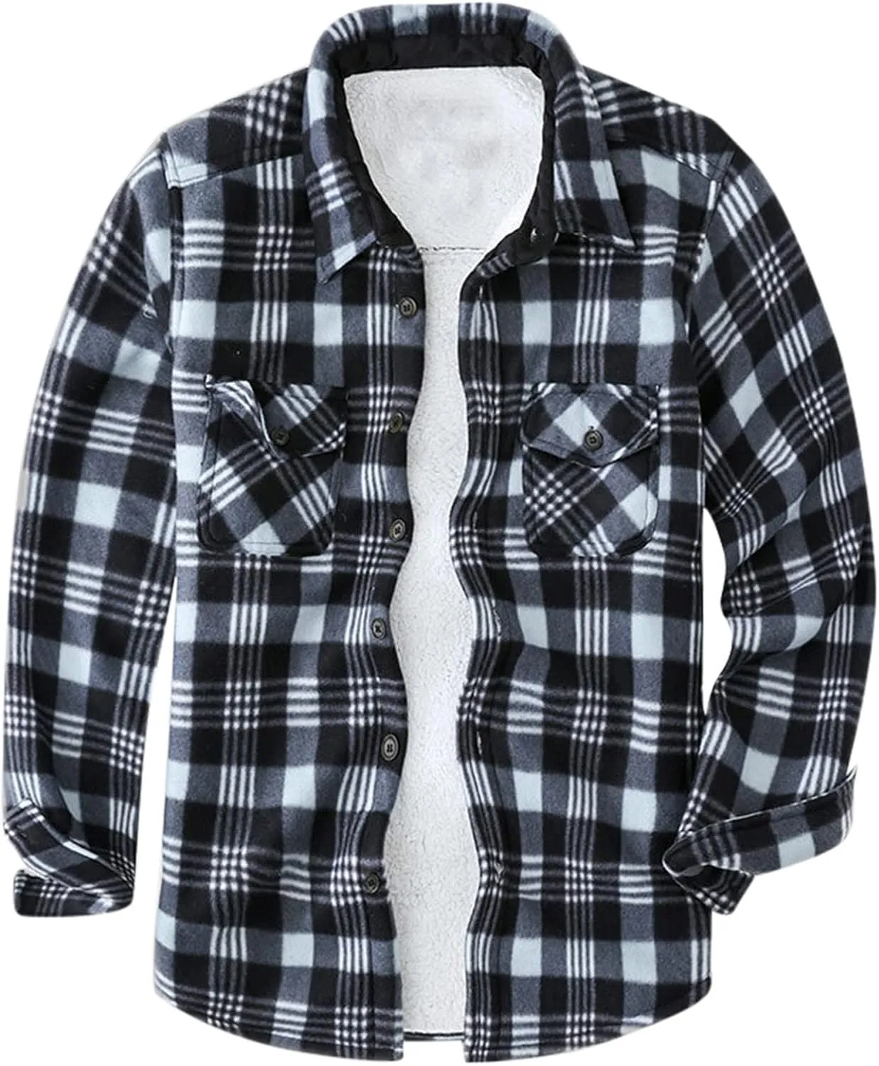 LCMTWX Men's Flannel Jackets Large Plaid Lapel Pocket Plus Velvet Coat Shirt Top Coat with Zipper with Hood for