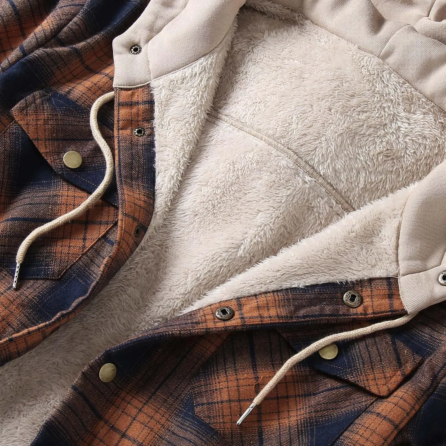 LCMTWX Men's Hooded Shirt Jacket Plaid Pocket Hooded Loose Coat Plus Velvet Shirt Top Casual Long Sleeve Lined Hooded Plaid