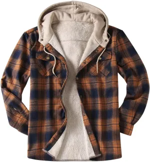 LCMTWX Men's Hooded Shirt Jacket Plaid Pocket Hooded Loose Coat Plus Velvet Shirt Top Casual Long Sleeve Lined Hooded Plaid