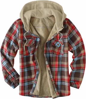 LCMTWX Men's Flannel Jackets Large Plaid Pocket Hooded Loose Coat Plus Velvet Shirt Long Sleeve Button Up Fleece Plaid