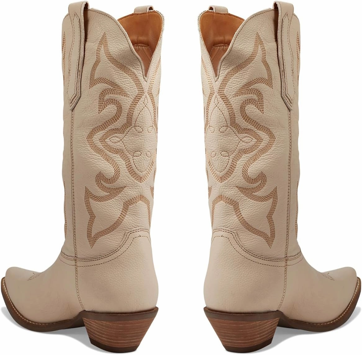 LEHOOR Cowboy Boots Women Embroidered Mid Calf Western Boots Stacked Low Heel Pointed Toe Pull On Cowgirl Boot 4-11 M US