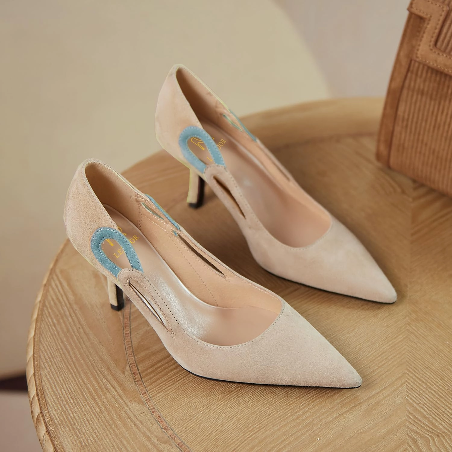 LEHOOR Women Kitten Heel Pumps Pointed Toe Suede Stilettos High Heel Dress Shoes Rainbow Slip On 2.5”Heels Cutout Sandals Multicolor Patchwork for Bridal Wedding Office Ladies Evening Party 4-11 M US