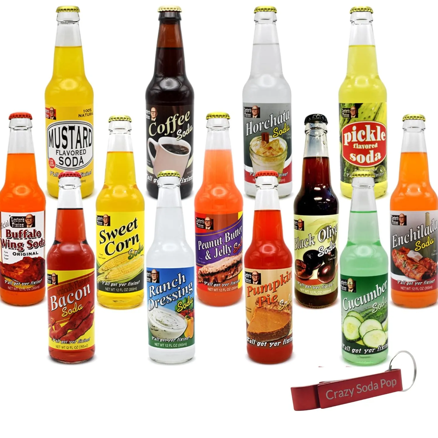 Lester's Fixins 12 PACK Outrageous Wild Crazy Unique Flavor Soda Pop Sampler Set