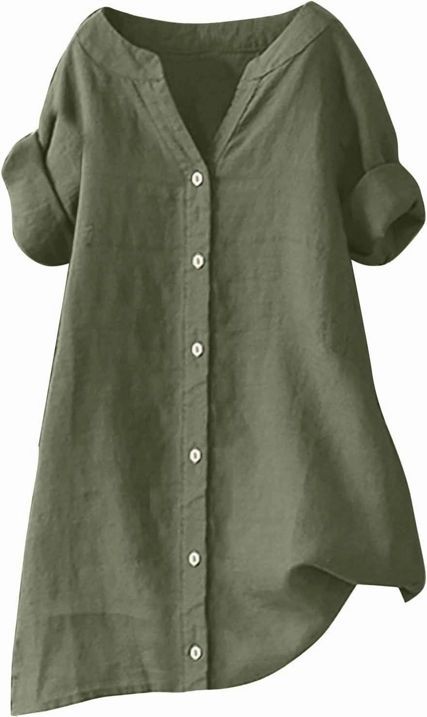 Linen Button Down Shirt Women Sleeve Collar Casual Women's Shirt Women's Shirt Women's Blouses Womens Clothing