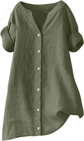 Linen Button Down Shirt Women Sleeve Collar Casual Women's Shirt Women's Shirt Women's Blouses Womens Clothing
