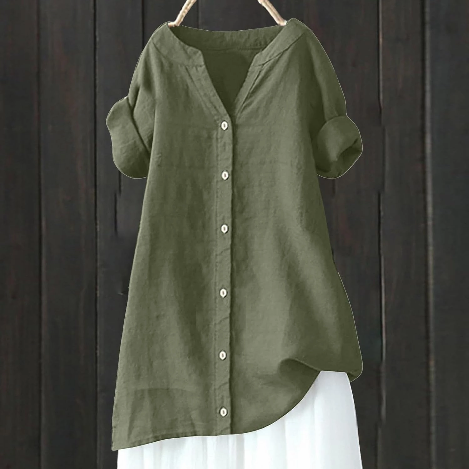 Linen Button Down Shirt Women Sleeve Collar Casual Women's Shirt Women's Shirt Women's Blouses Womens Clothing