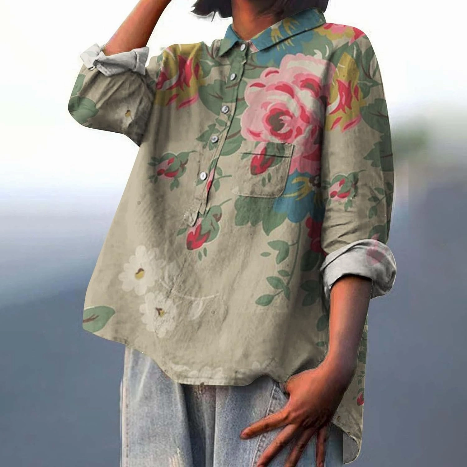 Linen Button Up Shirts for Women Linen Shirts for Women Sleeve Down Blouses Tops Gauze Cotton Beach Wear Store