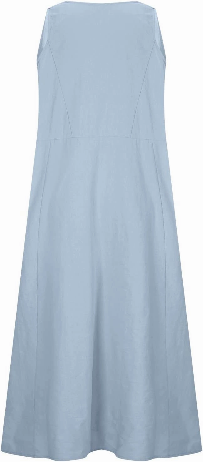 Linen Cotton Dresses for Women 2024 Sleeveless Solid Casual Baggy Flowy Lightweight Vacation Maxi Dress with Pockets