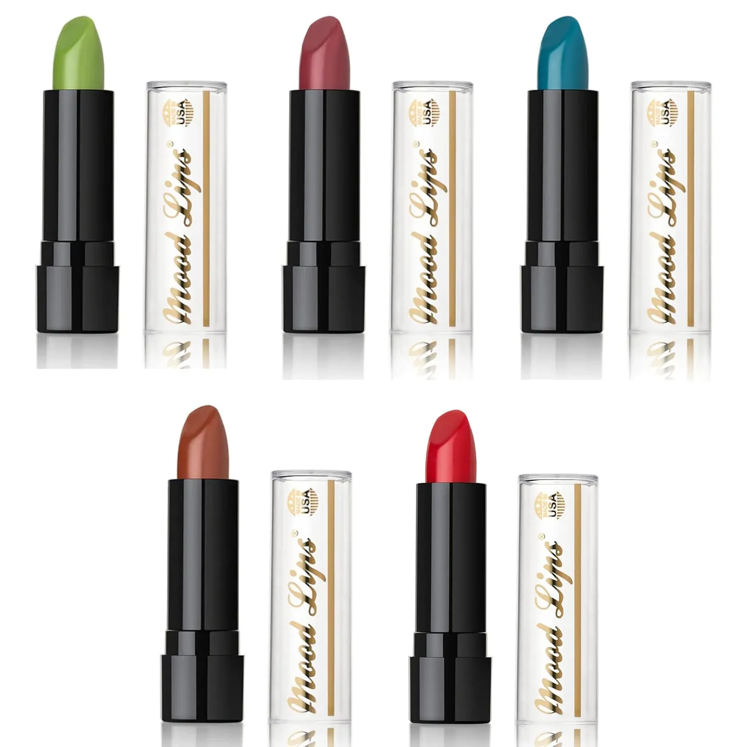 Lipstick pH Color Changing Long Lasting Magic Custom Lip Shade Made in the USA 12 hour long lasting non transfer with Vitamins A, C, & E, and Aloe Vera (Blue (Pack of 5))