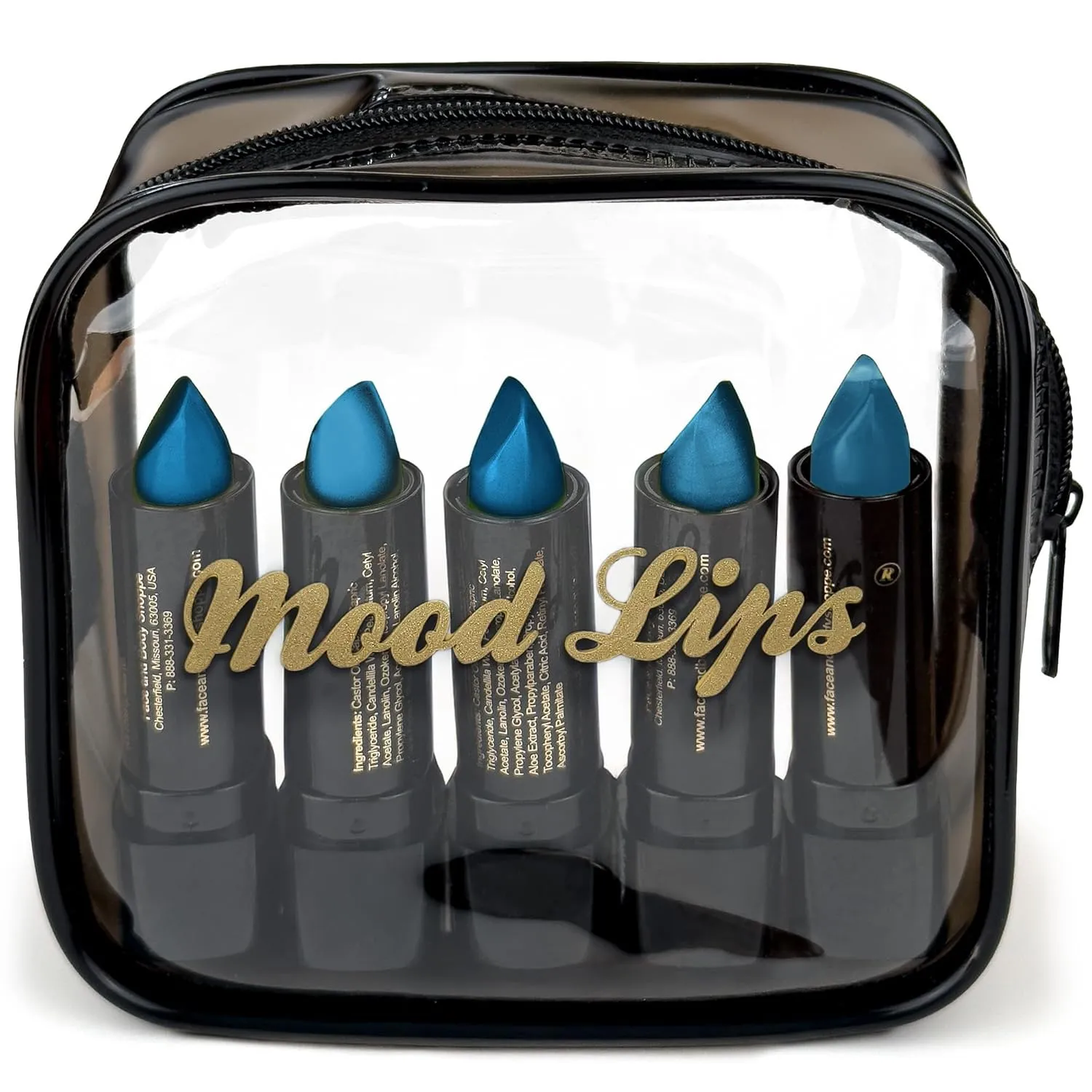 Lipstick pH Color Changing Long Lasting Magic Custom Lip Shade Made in the USA 12 hour long lasting non transfer with Vitamins A, C, & E, and Aloe Vera (Blue (Pack of 5))
