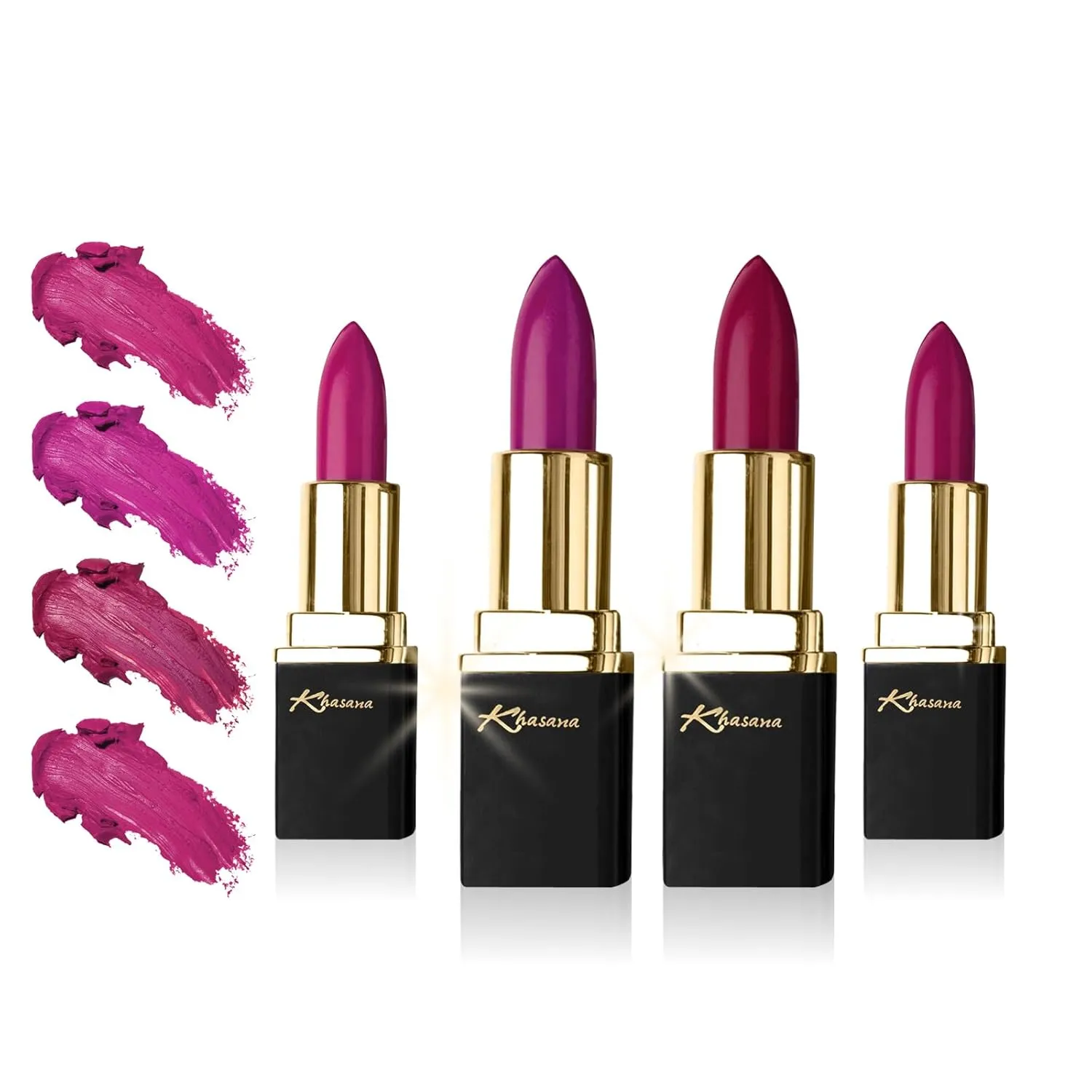 Lipstick Set. Long Lasting Gift Set. Moisturizing Formula, Infused with Vitamin E and Vitamin C. Multi Finish Lip Makeup Cream Gloss & Matte. Pack of 4. Berry Collection