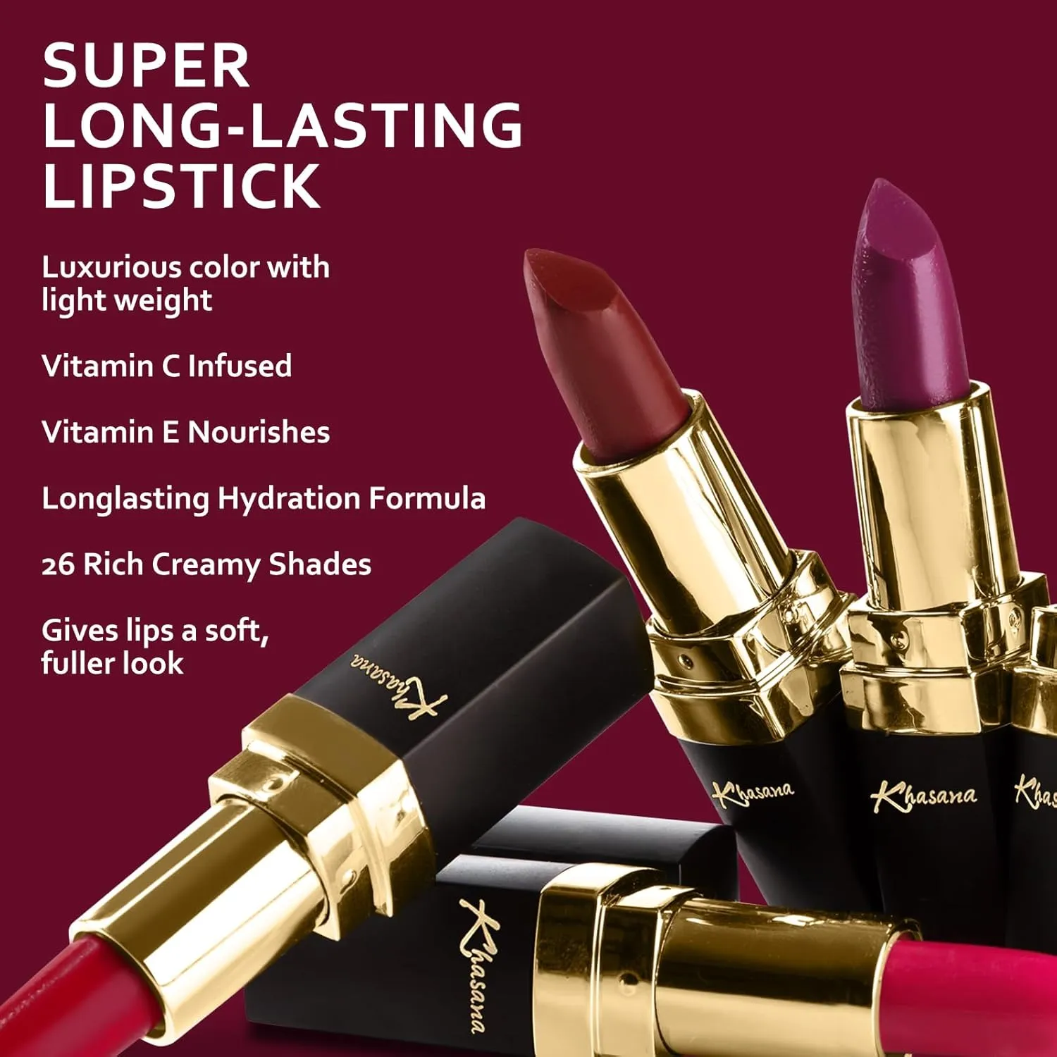 Lipstick Set. Long Lasting Gift Set. Moisturizing Formula, Infused with Vitamin E and Vitamin C. Multi Finish Lip Makeup Cream Gloss & Matte. Pack of 4. Berry Collection