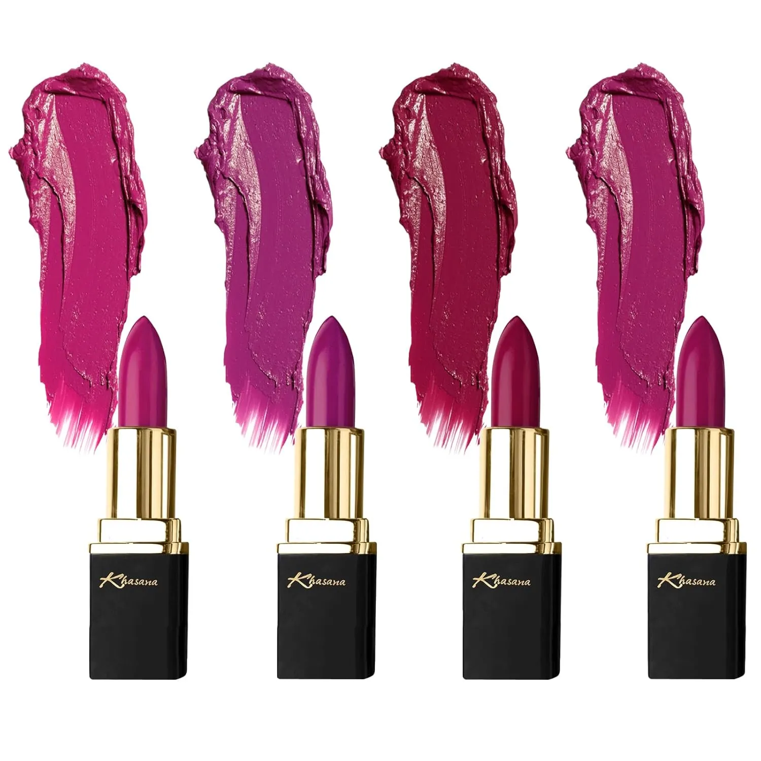 Lipstick Set. Long Lasting Gift Set. Moisturizing Formula, Infused with Vitamin E and Vitamin C. Multi Finish Lip Makeup Cream Gloss & Matte. Pack of 4. Berry Collection