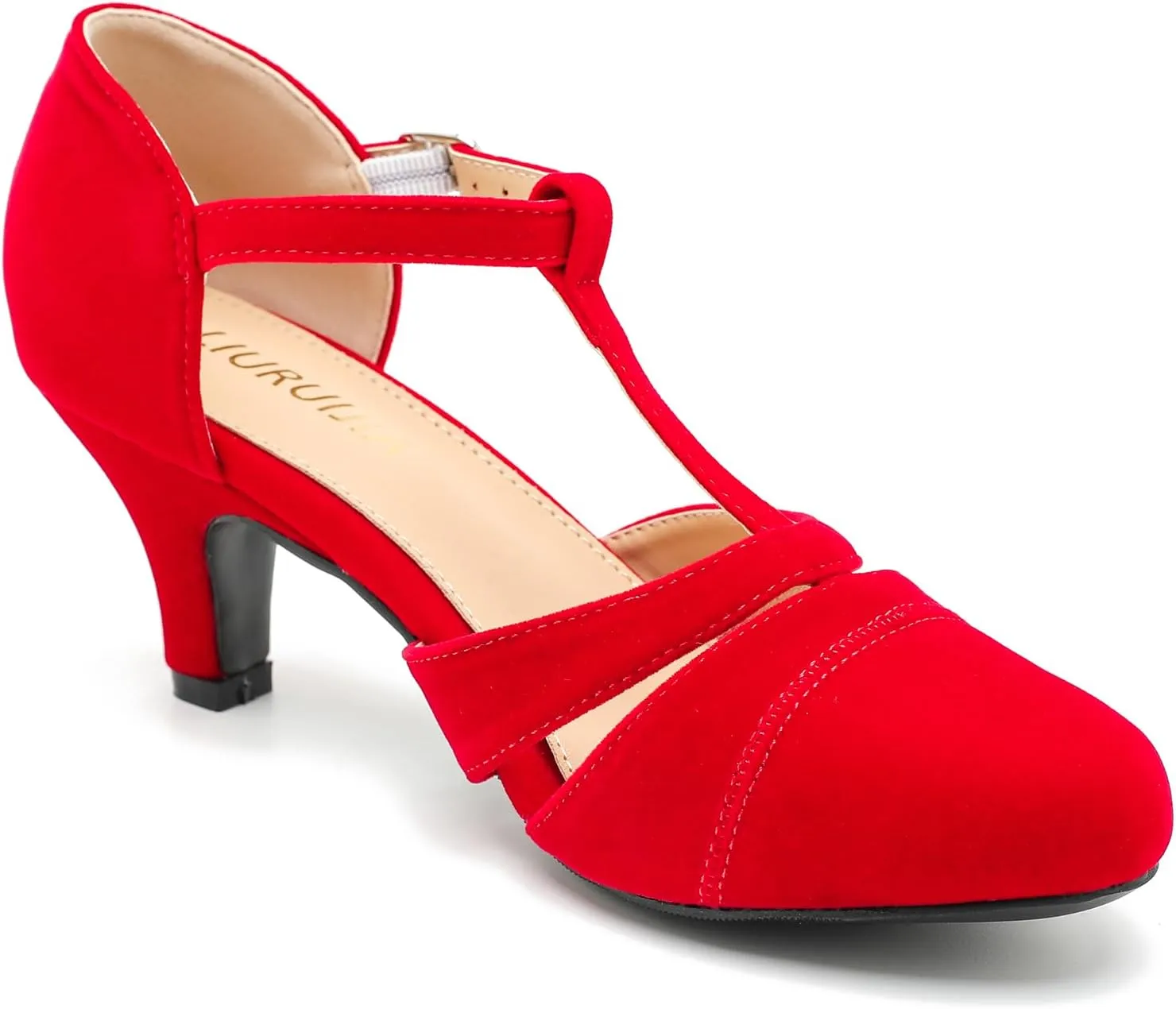 LIURUIJIA Women's T-Strap Mary Jane Pumps – Vintage Low Kitten Heels for Dance, Retro Party, or Cosplay