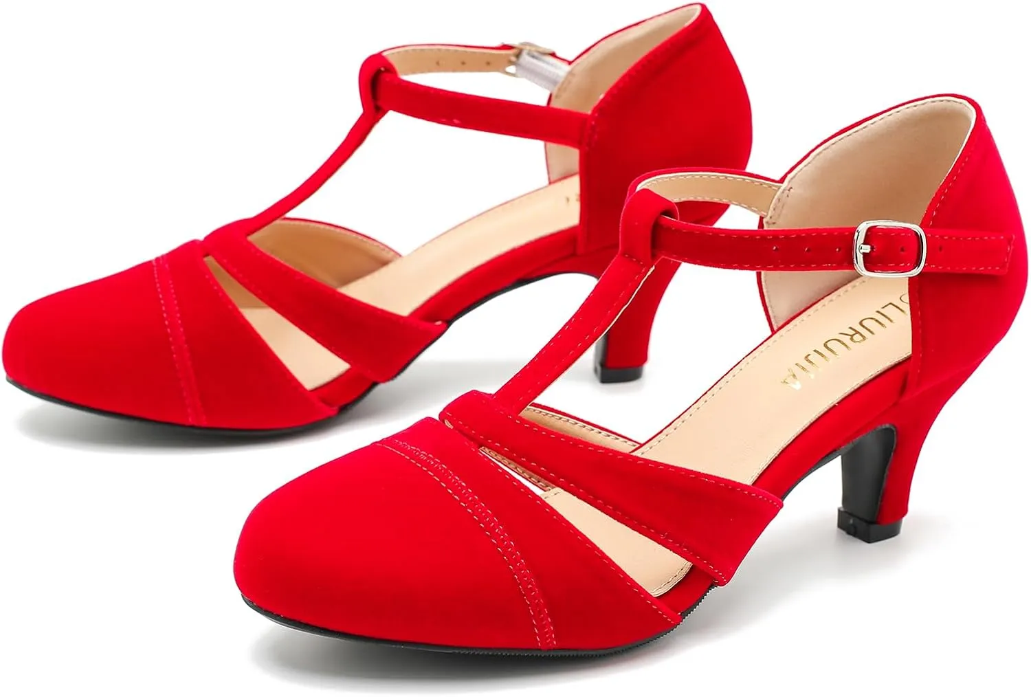 LIURUIJIA Women's T-Strap Mary Jane Pumps – Vintage Low Kitten Heels for Dance, Retro Party, or Cosplay
