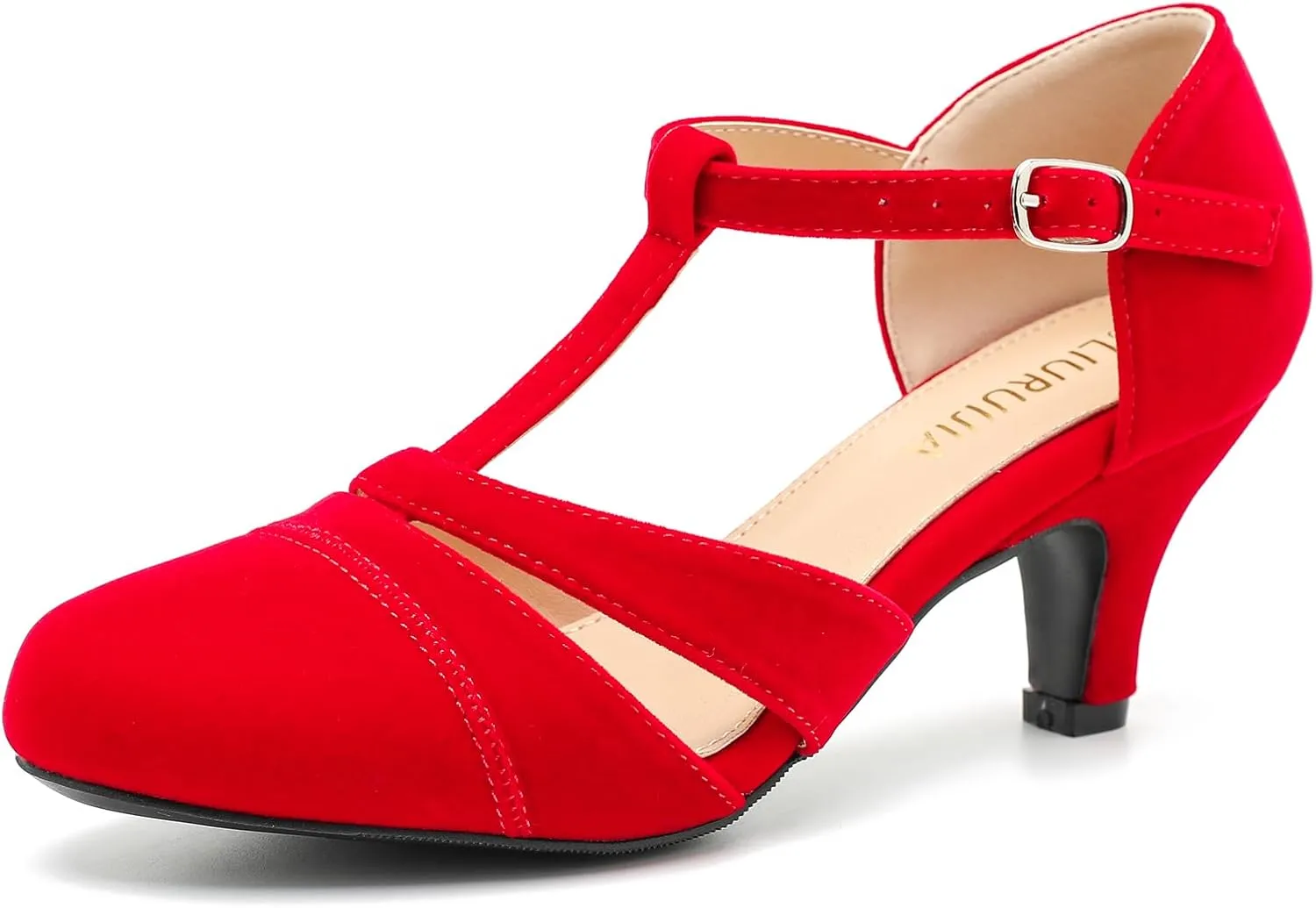 LIURUIJIA Women's T-Strap Mary Jane Pumps – Vintage Low Kitten Heels for Dance, Retro Party, or Cosplay