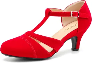 LIURUIJIA Women's T-Strap Mary Jane Pumps – Vintage Low Kitten Heels for Dance, Retro Party, or Cosplay