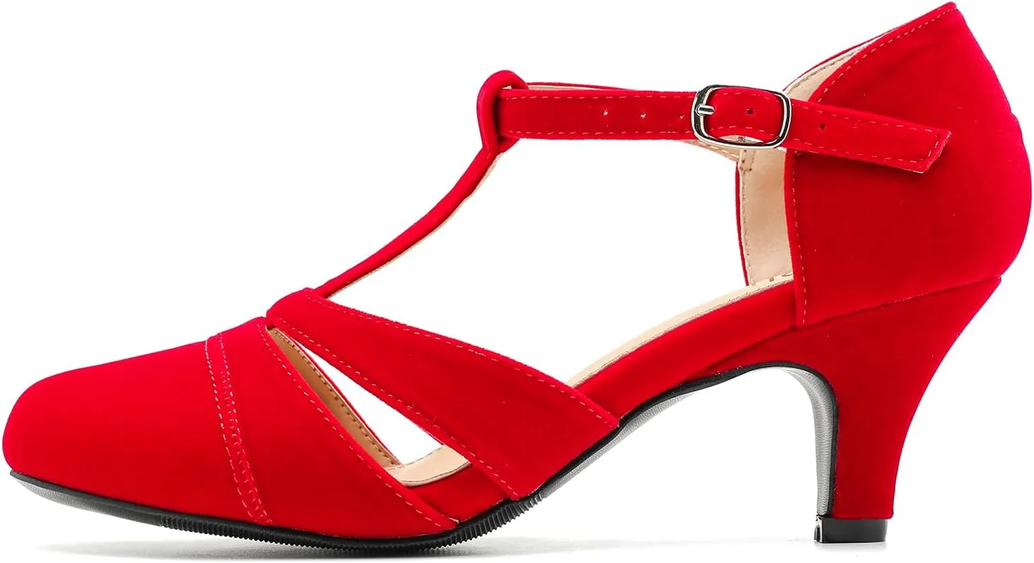 LIURUIJIA Women's T-Strap Mary Jane Pumps – Vintage Low Kitten Heels for Dance, Retro Party, or Cosplay
