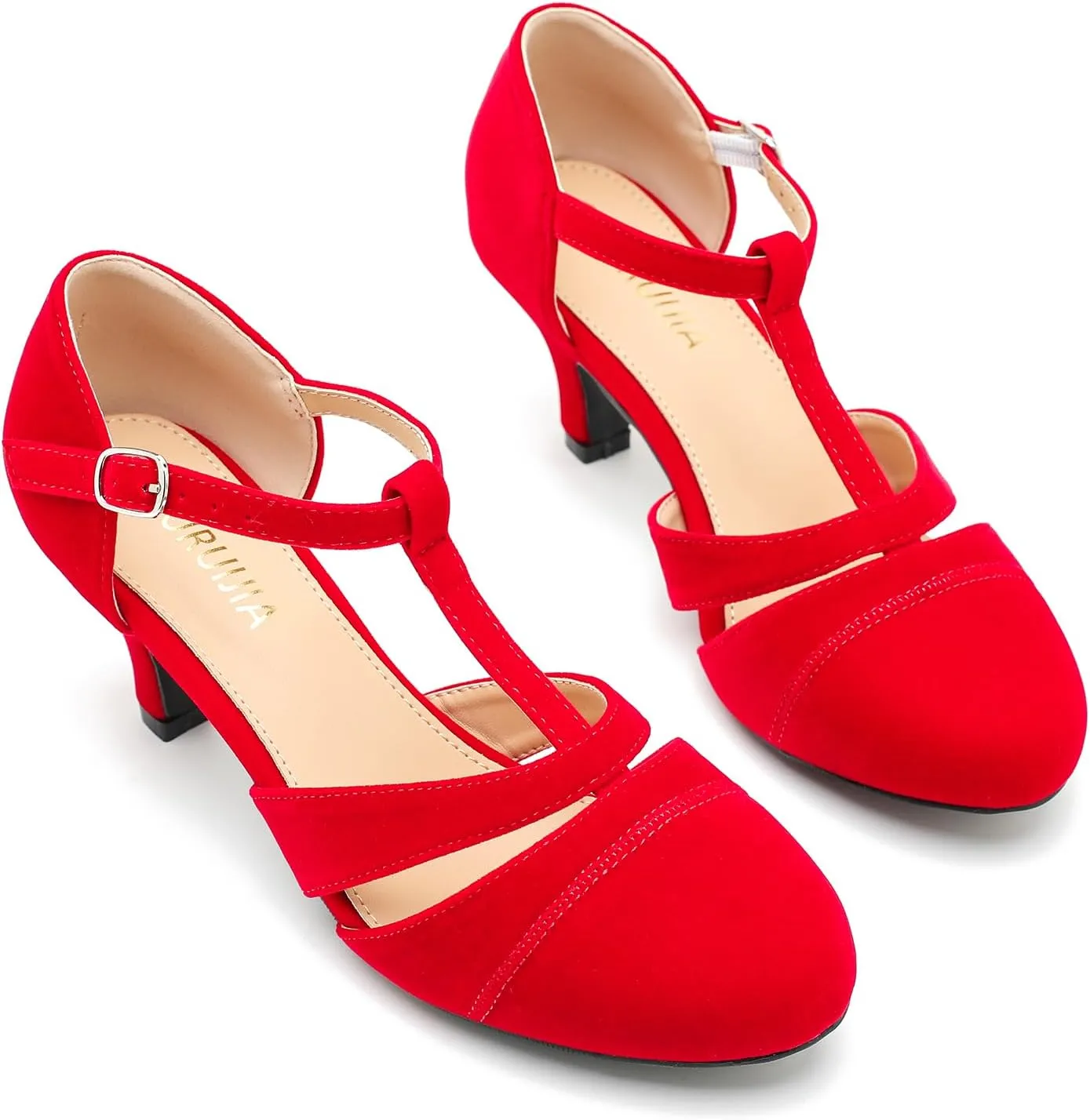 LIURUIJIA Women's T-Strap Mary Jane Pumps – Vintage Low Kitten Heels for Dance, Retro Party, or Cosplay
