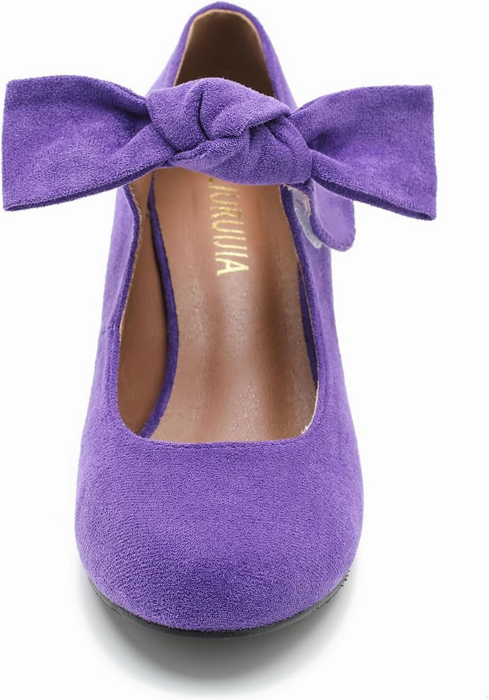 LIURUIJIA Women's Bow Mary Jane Low Block Heel Pumps Round Toe Ankle Strap Wedding Evening Party Dress Shoes