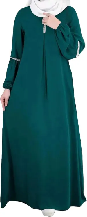 Lmdudan Muslim Women Abaya Dress Kaftan Islamic Maxi Dress Middle East Robe Long Sleeve Crewneck Solid Eid Prayer Clothes