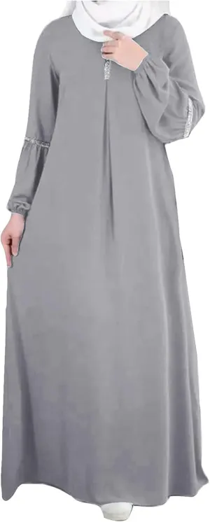Lmdudan Muslim Women Abaya Dress Kaftan Islamic Maxi Dress Middle East Robe Long Sleeve Crewneck Solid Eid Prayer Clothes