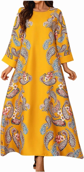 Lmdudan Women's Muslim Kaftan Islamic Abaya Prayer Dress Long Sleeve V Neck Self Tie Flowy Dresses Middle East Arabian Robe