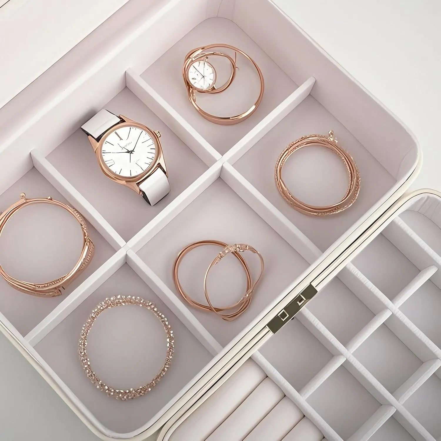 Lockable jewelry box, double-layer jewelry storage box, jewelry storage， large jewelry boxes.jewelry organizer, modern style. (Pink)
