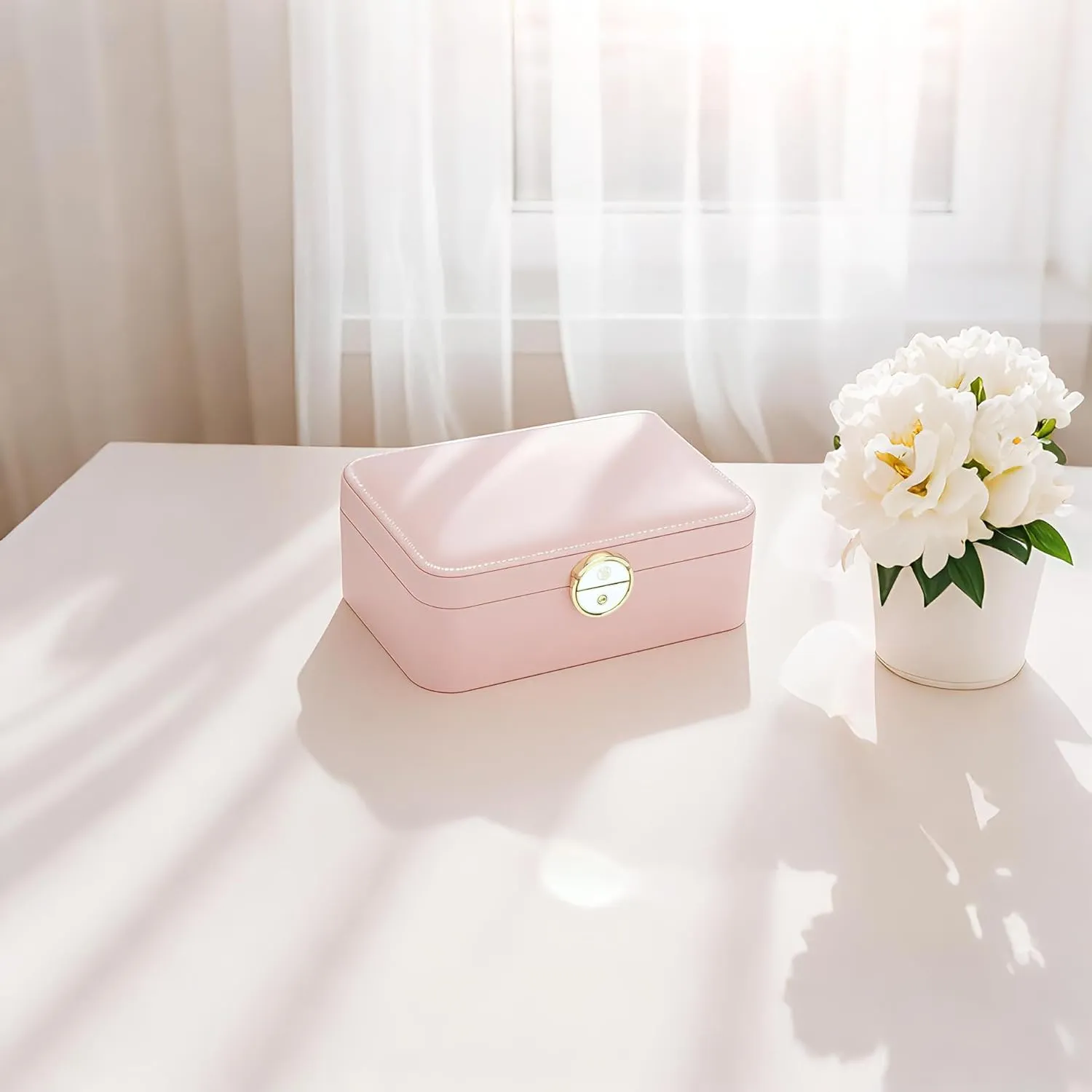 Lockable jewelry box, double-layer jewelry storage box, jewelry storage， large jewelry boxes.jewelry organizer, modern style. (Pink)