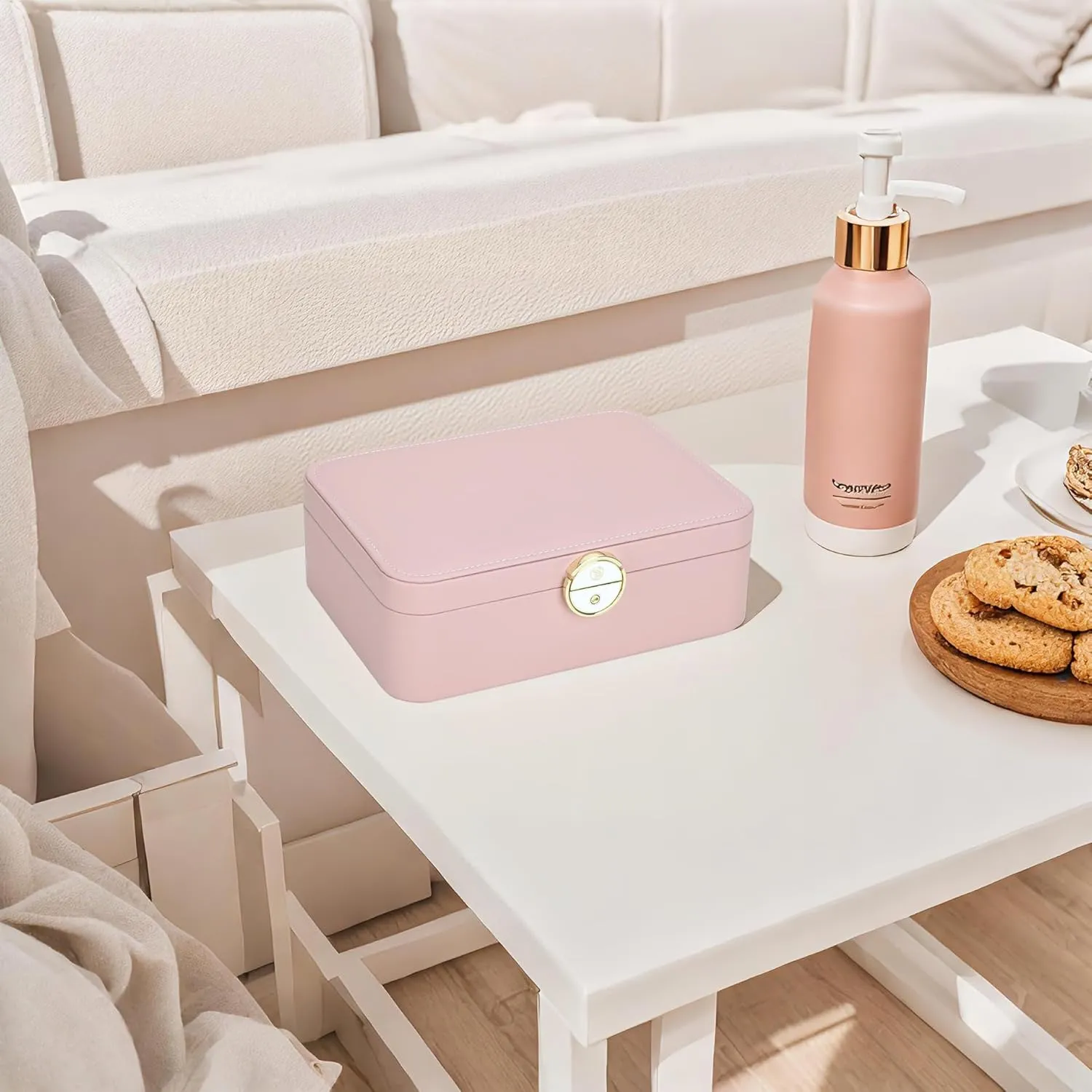 Lockable jewelry box, double-layer jewelry storage box, jewelry storage， large jewelry boxes.jewelry organizer, modern style. (Pink)