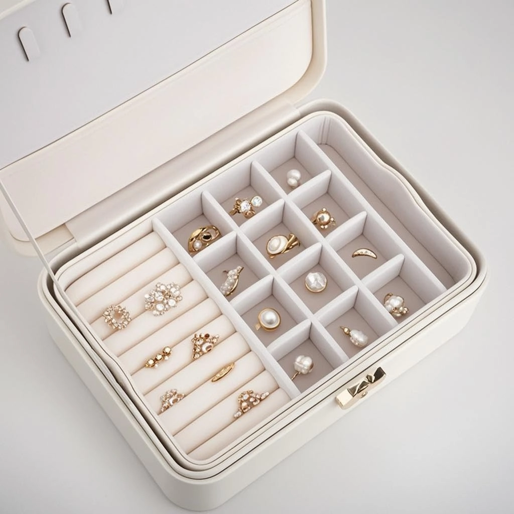 Lockable jewelry box, double-layer jewelry storage box, jewelry storage，Store large and small jewelry hair accessories, modern style. (Rose Red)