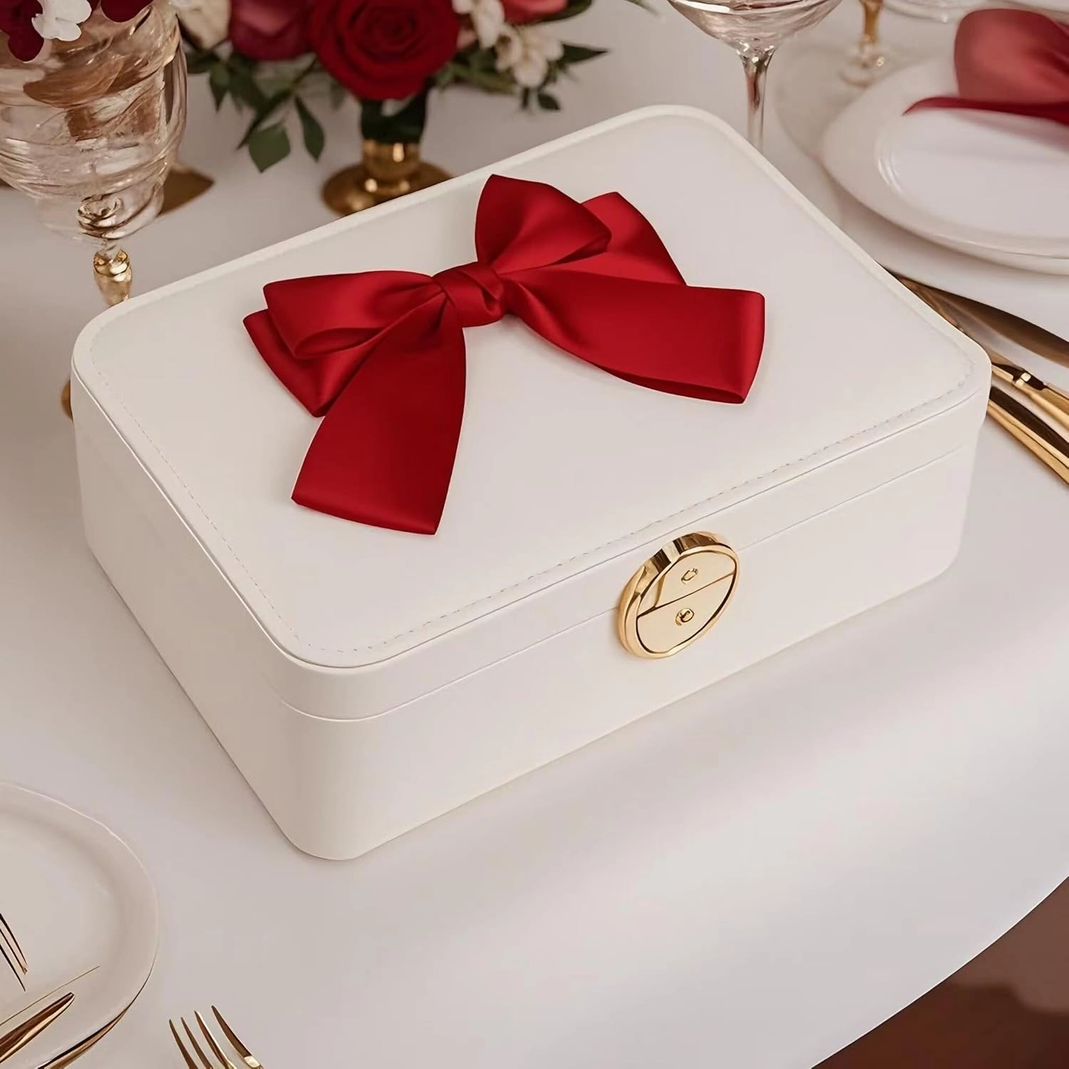 Lockable jewelry box, double-layer jewelry storage box, jewelry storage，Store large and small jewelry hair accessories, modern style. (Rose Red)